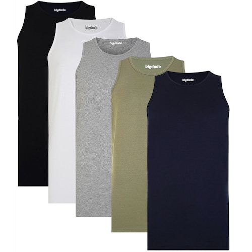 Bigdude 5 Pack Plain Vests Multi