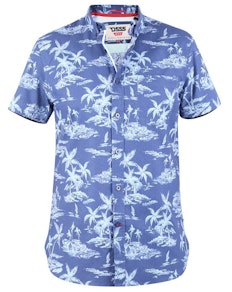D555 Whitsbury All Over Hawaiian Print Short Sleeve Shirt Blue
