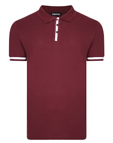 Bigdude Contrast Stripe Placket With Tipped Cuff Polo Shirt Burgundy Tall
