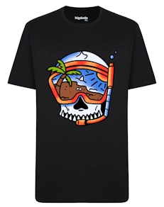 Bigdude T-Shirt mit Totenkopf-Taucher-Print, Schwarz, Größe L
