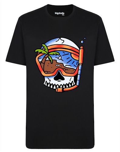 Bigdude Skull Diver Print T-Shirt Black Tall