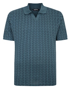 Bigdude – Poloshirt mit geometrischem Print, Petrol, Tall
