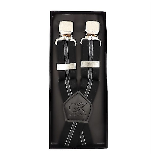 Extra lange und starke, breite Clip-Hosenträger von Knightsbridge, schwarz gestreift