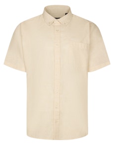 Bigdude Lightweight Linen Touch Button Down Collar Shirt Beige Tall