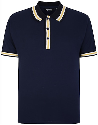 Bigdude Contrast Stripe Tipped Polo Shirt Navy