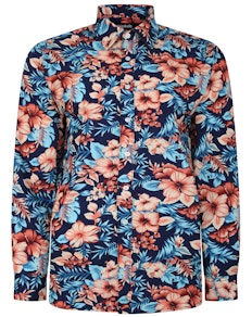 Bigdude Floral Long Sleeve Poplin Shirt Navy