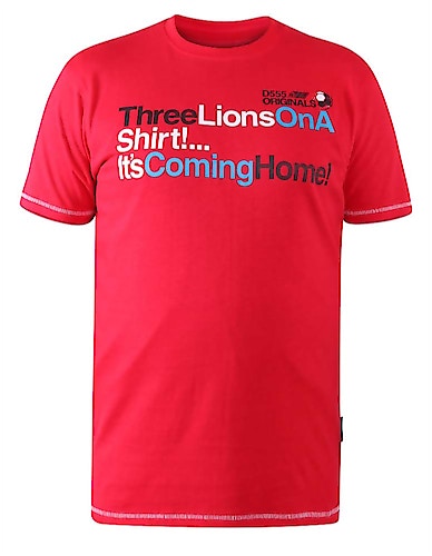 D555 Three Lions England Bedrucktes T-Shirt Rot