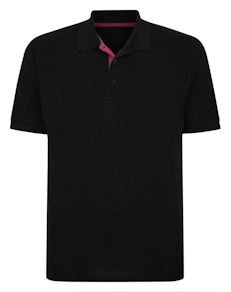 Bigdude – Poloshirt mit kontrastierender Knopfleiste, Schwarz, Tall