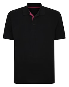 Bigdude – Poloshirt mit kontrastierender Knopfleiste, Schwarz, Tall