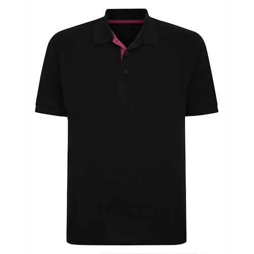 Bigdude Contrast Placket Polo Shirt Black Tall | BigDude