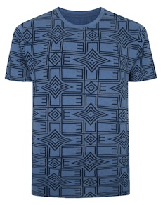Bigdude Azteken-Print-T-Shirt aus hellem Denim