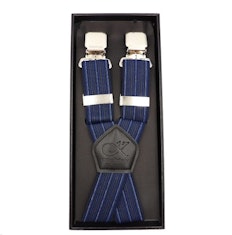 Extra lange und starke, breite Clip-Hosenträger von Knightsbridge, Marineblau gestreift