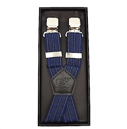 Knightsbridge Extra Long and Strong Wide Clip Braces Navy Stripe