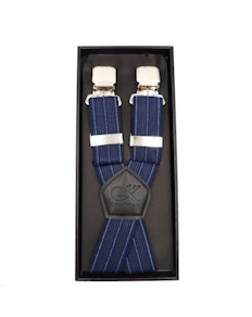 Extra lange und starke, breite Clip-Hosenträger von Knightsbridge, Marineblau gestreift
