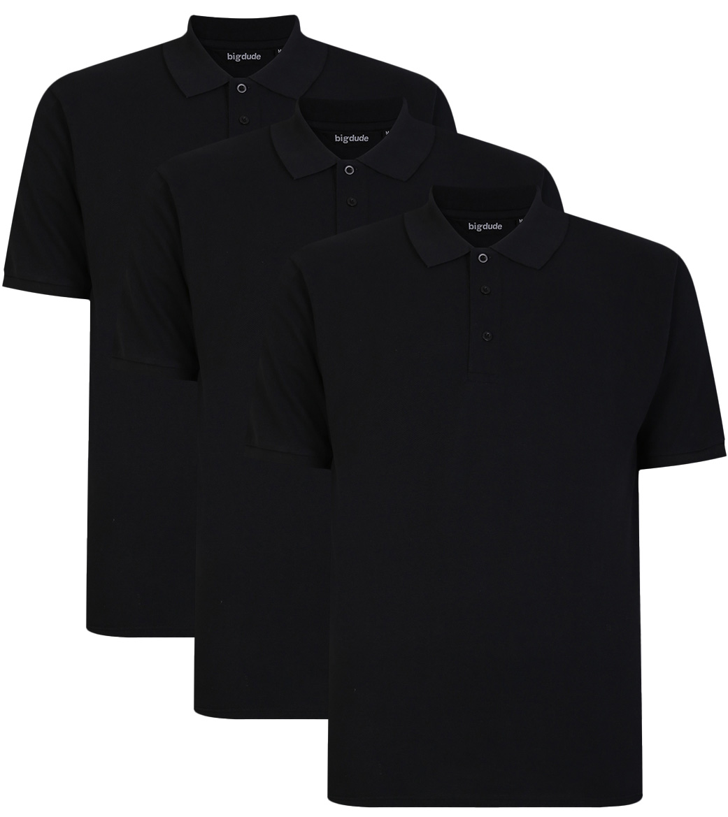 Bigdude 3 Pack Plain Polo Shirts Black