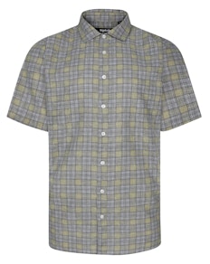 Bigdude Cut Away Collar Check Short Sleeve Shirt Green