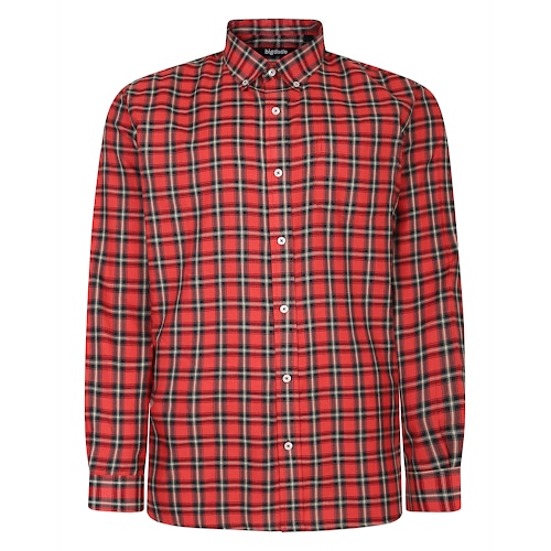Bigdude Button Down Long Sleeve Check Shirt Bright Red