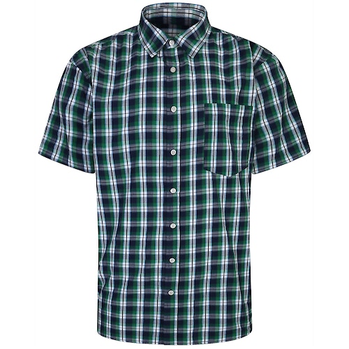 Bigdude Short Sleeve Checked Summer Shirt Green/Navy Tall
