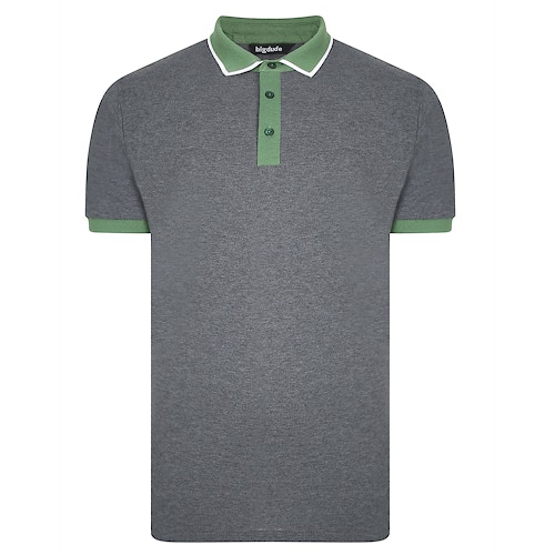 Bigdude Contrast Tipped Collar Polo Shirt Charcoal/Green