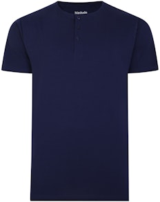 Bigdude T-Shirt mit Knopfleiste Marineblau Tall Fit 
