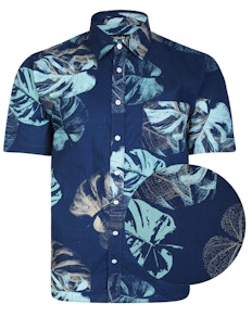 Bigdude Kurzarmhemd mit Blattdruck Marineblau