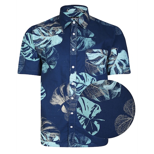 Bigdude Kurzarmhemd mit Blattdruck Marineblau