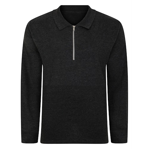 Bigdude Smart Single Jersey Long Sleeve Polo With Zip Charcoal