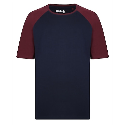 Bigdude T-Shirt mit Raglanärmeln in Kontrastfarbe, Marineblau/Burgund