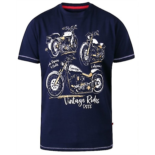 D555 Ellis Motorbike Print T-Shirt Marineblau
