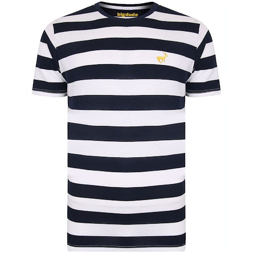 Bigdude Logo Striped T-Shirt Navy/White