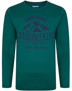 Bigdude Langarm Shirt mit Mountain Print Grün Tall Fit