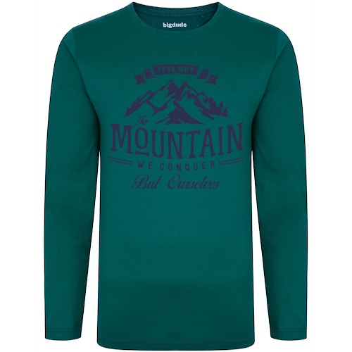 Bigdude Langarm Shirt mit Mountain Print Grün Tall Fit