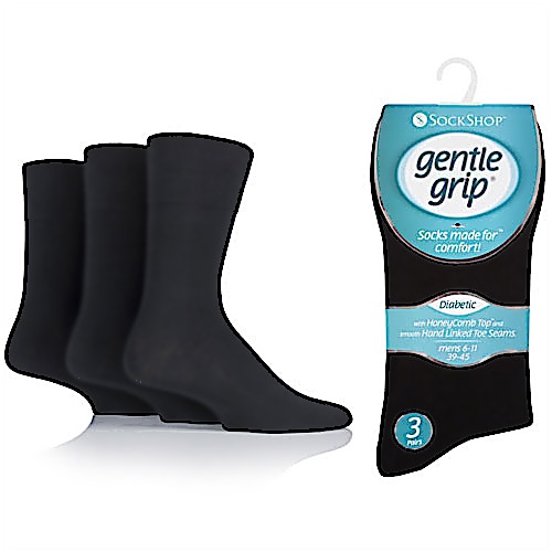 Gentle Grip 3 Pack Diabetic Socks Black