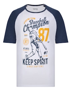 Bigdude 'Baseball Champion' Raglan T-Shirt Denim/White