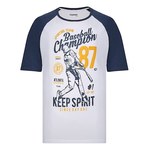 Bigdude 'Baseball Champion' Raglan T-Shirt Denim/Weiß
