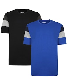 Bigdude Cut & Sew Contrast Sleeve T-Shirt Black/Royal Blue Twin Pack
