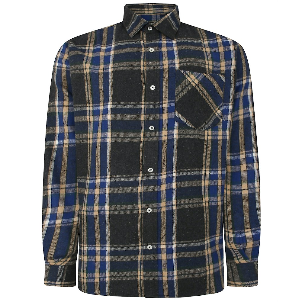 Bigdude Long Sleeve Check Flannel Shirt Royal Blue Tall | BigDude