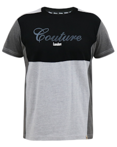 D555 Felix Courture T-Shirt mit Rundhalsausschnitt und Cut-and-Sew-Detail Schwarz/Kohle