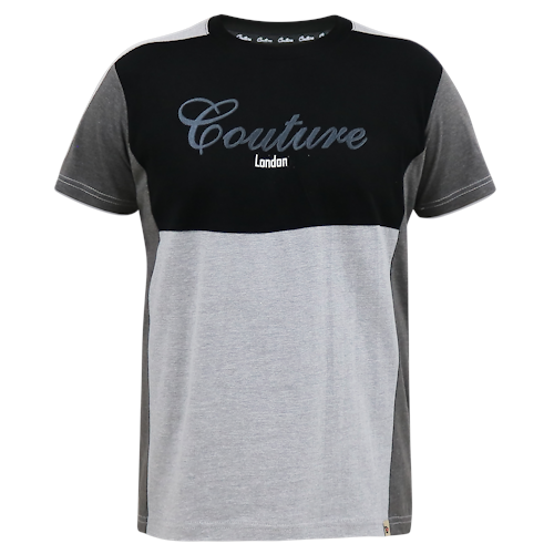 D555 Felix Courture Crew Neck T-Shirt With Cut And Sew Detail Black/Charcoal