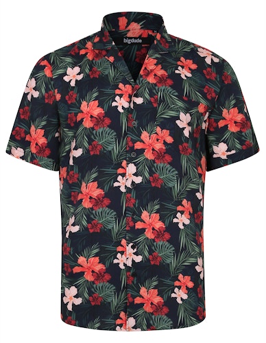 Bigdude Viscose Relaxed Collar Flower Shirt Navy Tall