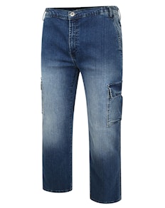 Bigdude Elasticated Waist Cargo Jeans Mid Wash