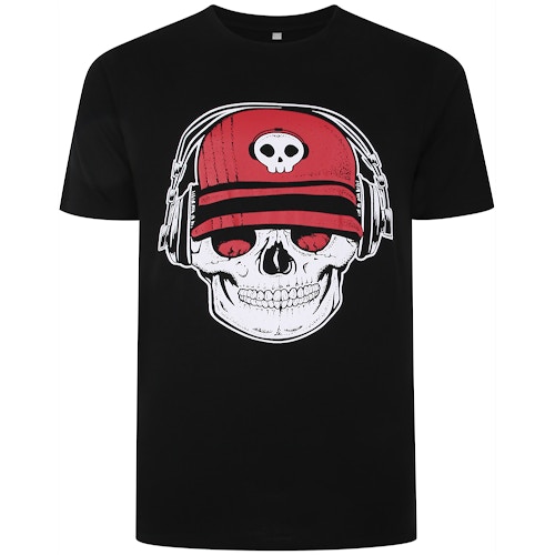 Bigdude Skull Headphones Print T-Shirt Black