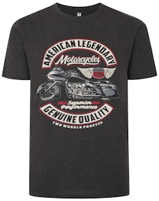 Bigdude T-Shirt mit Motorrad-Aufdruck, Anthrazit, groß