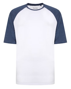 Bigdude Contrast Raglan Sleeve T-Shirt Weiß/Denim Marl Tall