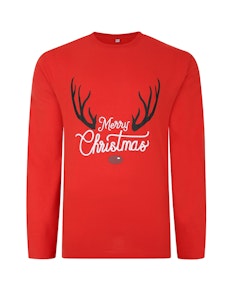 Bigdude Langarm-Pyjama-T-Shirt mit Weihnachtsdruck, Rot