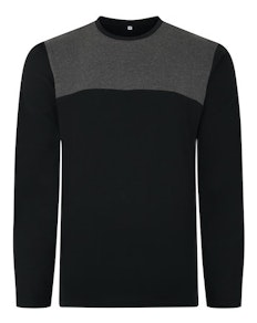 Bigdude Cut & Sew 2 Tone Long Sleeve T-Shirt Black/Charcoal Tall