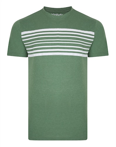 Bigdude Horizontal Stripe Print T-Shirt Deep Green Tall