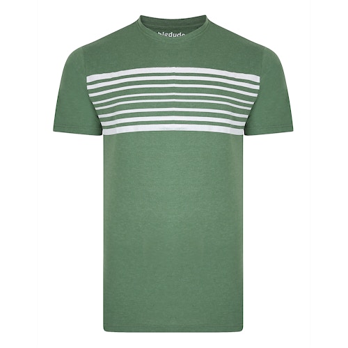 Bigdude Horizontal Stripe Print T-Shirt Deep Green Tall