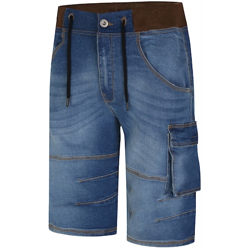 Bigdude Denim-Shorts mit Jersey-Bund in heller Waschung