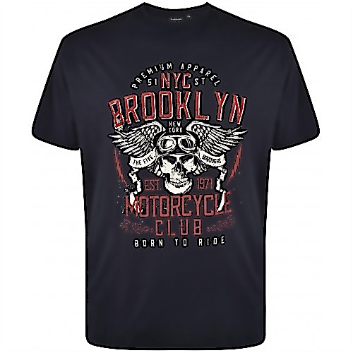 Espionage Brooklyn Motorcycle Print T-Shirt Marineblau 